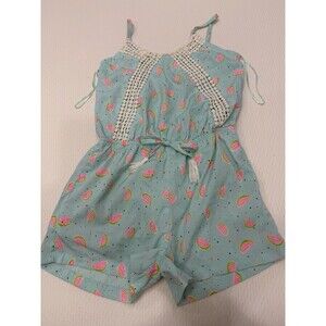 Japna Kids Girls Size 8 Watermelon Print Romper Blue Crochet Trim Summer